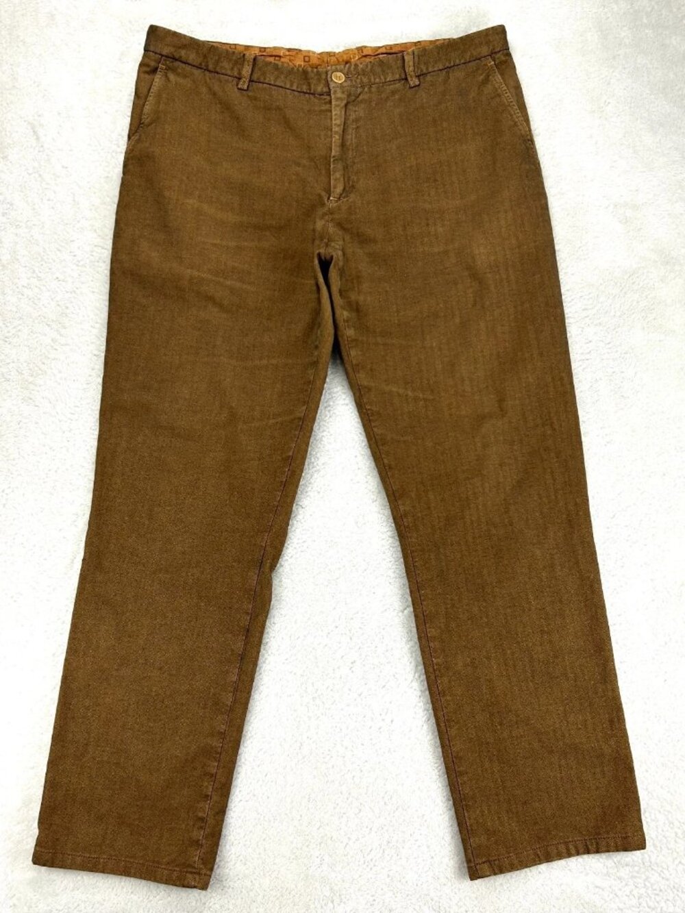 Etro Chino Pants Mens 54 Brown Slim Fit Paisley Lined Straight Leg Made In Italy